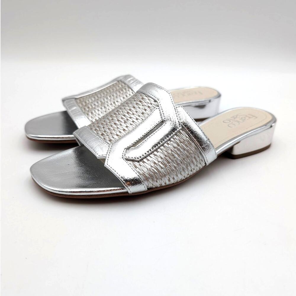 Franco Sarto Margot Slide Sandals Open Toe Women's Silver Size US8M EU38.5